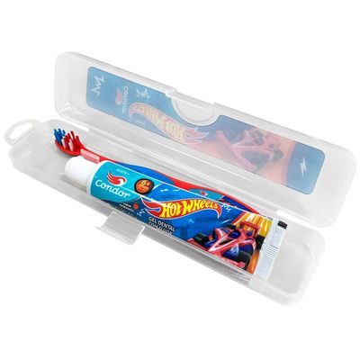 Kit Condor Hot Wheels Escova + Gel Dental com Flúor Morango 50g Azul