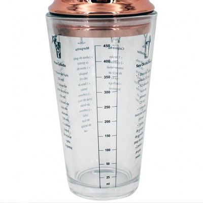 Coqueteleira Dynasty Open Bar com Tampa em Aço Inox 450 ml Transparente com cobre