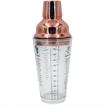 Coqueteleira Dynasty Open Bar com Tampa em Aço Inox 450 ml Transparente com cobre