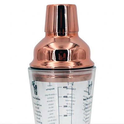 Coqueteleira Dynasty Open Bar com Tampa em Aço Inox 450 ml Transparente com cobre
