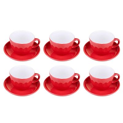 Conjunto de 6 Xícaras de 210ml com Pires Cazza Vermelho