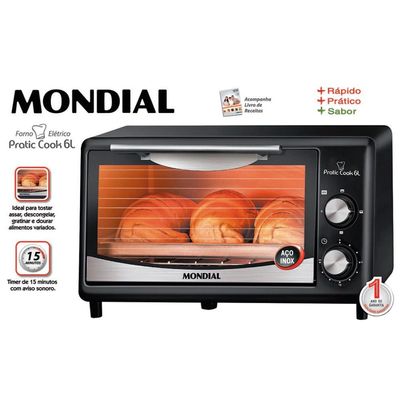 Forno Elétrico Pratic Cook 6 Litros com Timer FR-09 Mondial Preto / 110V