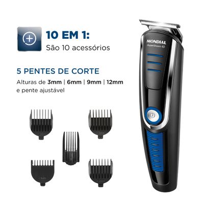 Conjunto Aparador de Pelos 10 em 1 Mondial Super Groom BG-03 Bivolt Bivolt