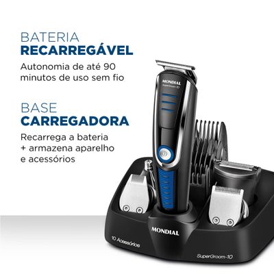 Conjunto Aparador de Pelos 10 em 1 Mondial Super Groom BG-03 Bivolt Bivolt