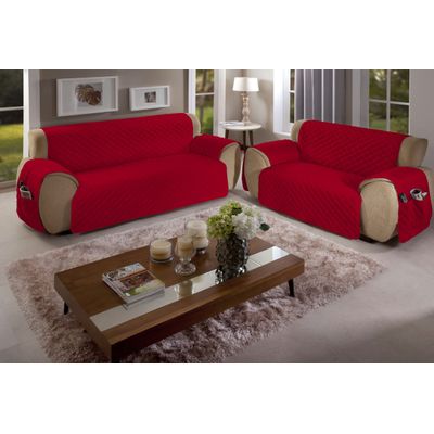 Protetor para Sofá 2 Lugares Matelado com Bolso Arte & Cazza Vermelho