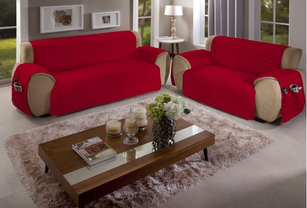Protetor para Sofá 2 Lugares Matelado com Bolso Arte & Cazza Vermelho