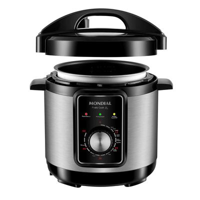 Panela de Pressão Elétrica Mondial PE-47 Pratic Cook 700W 3L Inox com Preto / 110V