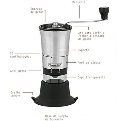 Moedor de Café Tramontina Realce em Acrílico, Aço Inox e Silicone Preto com Inox