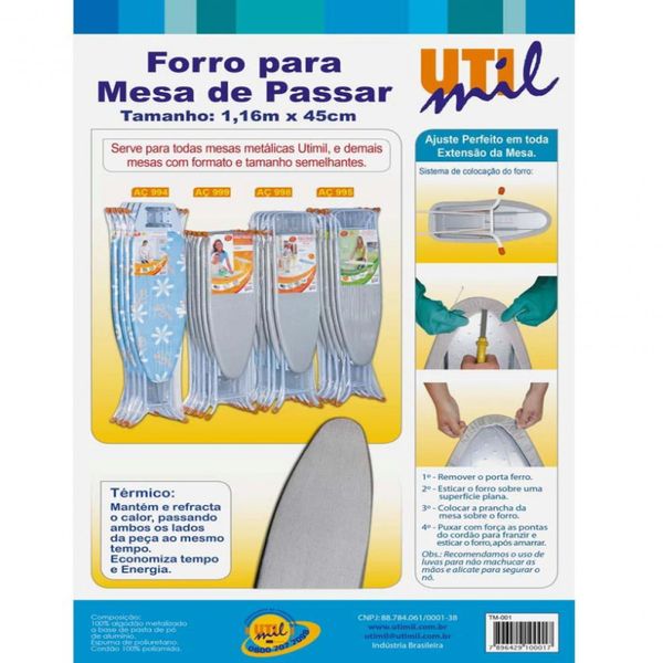 Forro para Mesa de Passar Utimil TM001 em Tecido Metalizado Térmico Metálico
