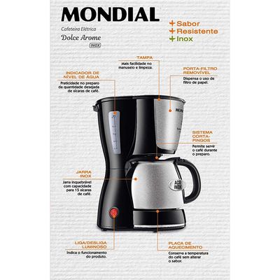 Cafeteira Elétrica Mondial Dolce Arome Thermo Inox C-34 15 Xícaras Preto com Inox / 220V