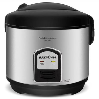 Panela Elétrica de Arroz BPA10PI 10 Xícaras Britânia Inox com Preto / 110V