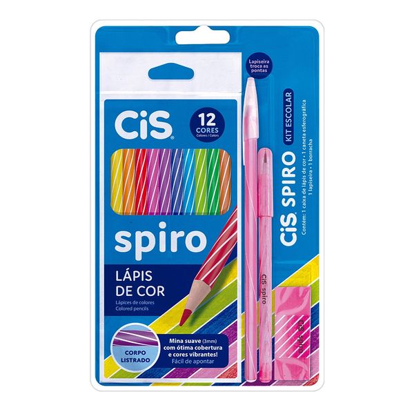 Kit Escolar Cis Spiro Rosa com Lápis de Cor + Caneta + Lapiseira + Borracha Kit Escolar Cis Spiro Rosa com Lápis de Cor + Caneta + Lapiseira + Borracha