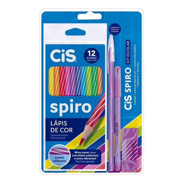 Kit Escolar Cis Spiro Roxo com Lápis de Cor + Caneta + Lapiseira + Borracha Kit Escolar Cis Spiro Roxo com Lápis de Cor + Caneta + Lapiseira + Borracha