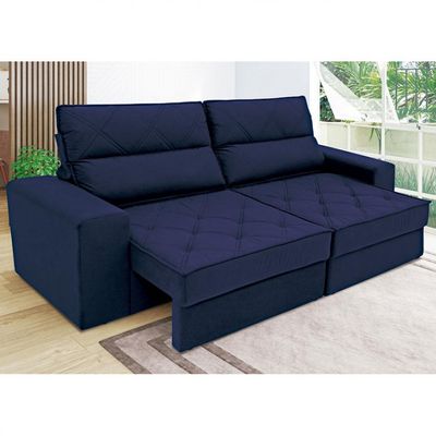 Sofá 4 Lugares Fassatti Retrátil e Reclinável em Suede Linoforte Azul Marinho