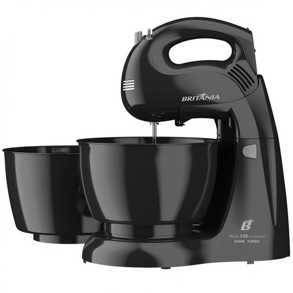 Batedeira Pérola 550W Turbo 4 Velocidades 2 Tigelas Britânia Preto / 220V
