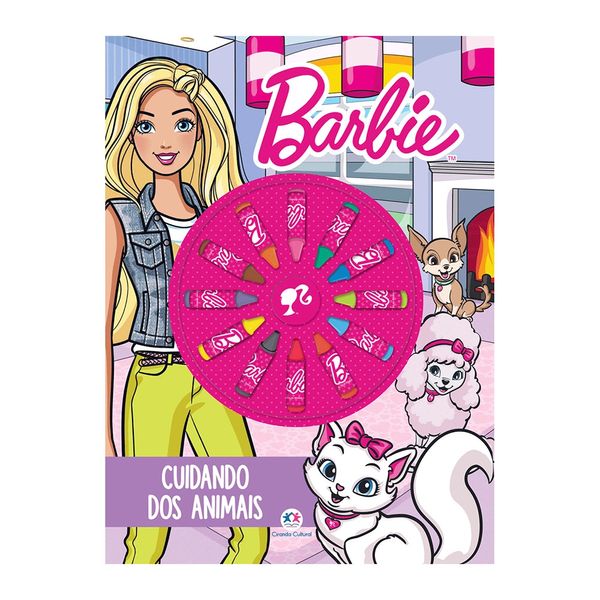 Livro Cuidando dos Animais Barbie Ciranda Cultural com Giz de Cera 16 Páginas