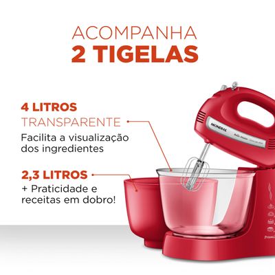 Batedeira Bella Massa Mondial Vermelha e Inox 500W B-55-R 220