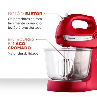Batedeira Bella Massa Mondial Vermelha e Inox 500W B-55-R 220