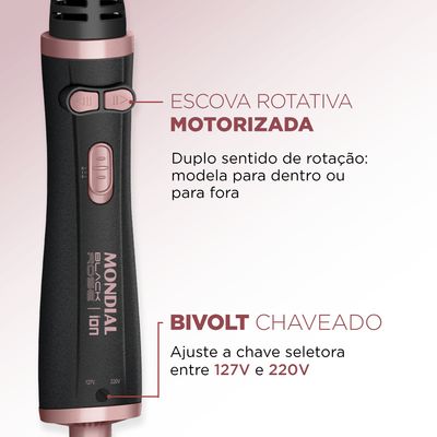 Escova Rotativa Mondial Preto e Golden Rose 1200W ERB-01 BIV