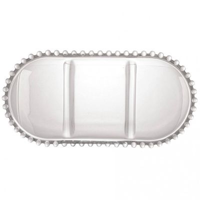 Petisqueira Oval com 3 Divisórias Gourmet em Cristal Transparente 30 cm Wolff Transparente