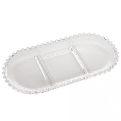 Petisqueira Oval com 3 Divisórias Gourmet em Cristal Transparente 30 cm Wolff Transparente