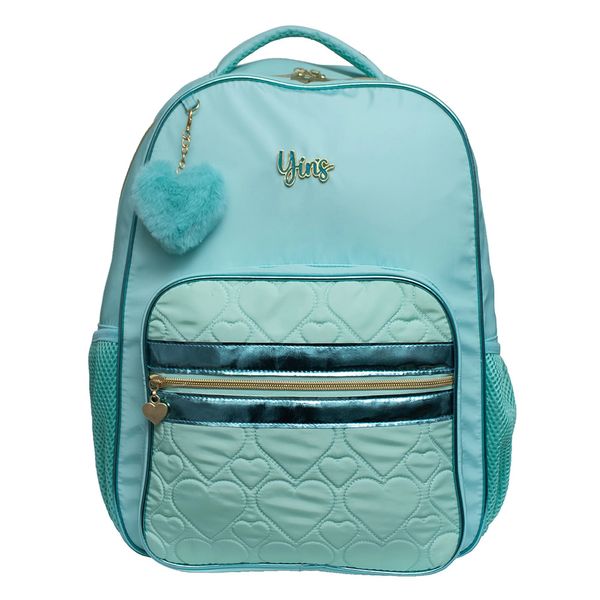 Mochila Juvenil Yins Corações PomPom Tons Claros 17 Mochila Juvenil Yins Corações PomPom Tons Claros 17