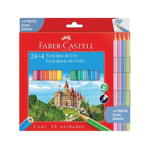 Lápis de Cor Faber-Castell Eco 24 Cores + 4 Pastel