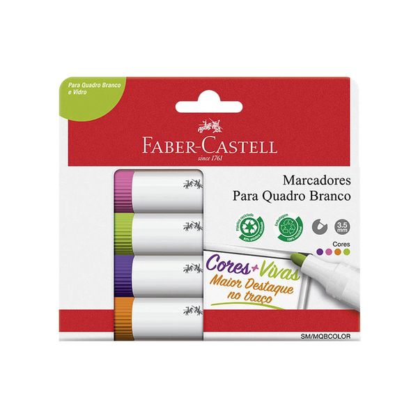 Marcador de Quadro Branco Faber-Castell Cores Vibrantes 4 Unidades