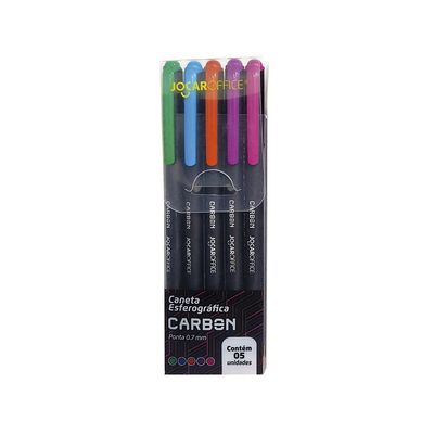 Caneta Esferográfica Jocar Office Carbon Colorida 5 Unidades 0.7mm