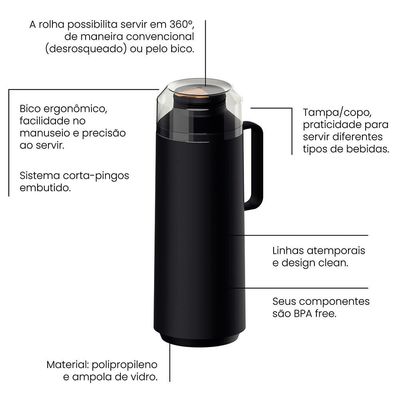 Garrafa Térmica Tramontina Exata em Polipropileno 1 L Preto