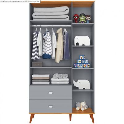 Guarda-Roupa Infantil Bartira Ternura com 5 Nichos, 2 Portas, 2 Gavetas e 106,8 cm de Largura Azul Wood