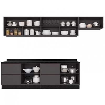 Cozinha Compacta Bartira Línea com 7 Portas, 6 Gavetas e 4 Prateleiras 320cm Grafite