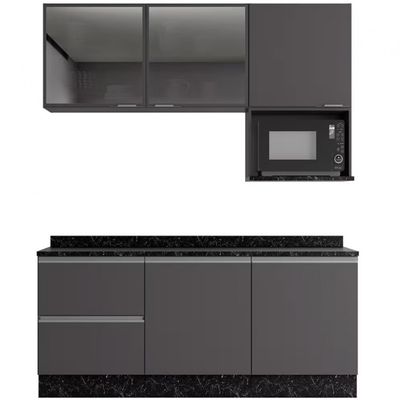 Cozinha Compacta Bartira Línea com 5 Portas, 3 Gavetas e 4 Prateleiras 180cm Grafite