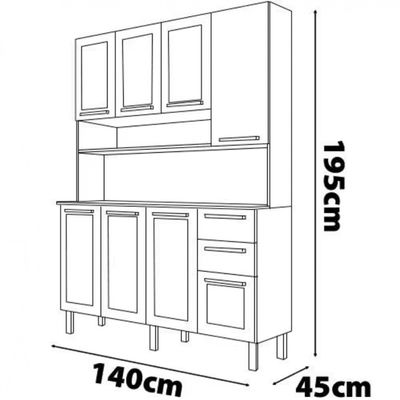 Cozinha Compacta Itatiaia Florença com 8 Portas 2 Gavetas 5 Prateleiras 140cm de largura Branco