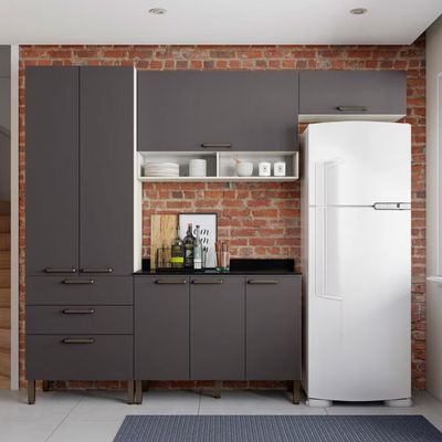 Cozinha Compacta Bartira Veneza com 7 Portas 3 Gavetas e 5 Prateleiras Freixo com Grafite