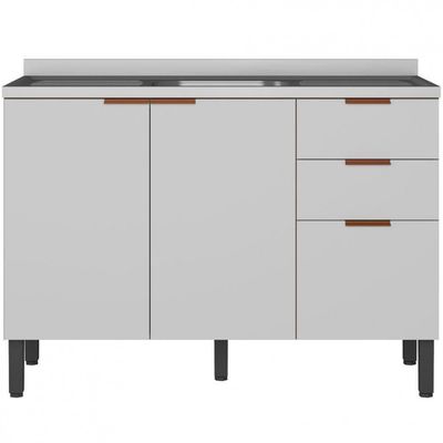 Balcão Bartira Universal com 1 Pia, 2 Portas e 3 Gavetas Grapia/branco