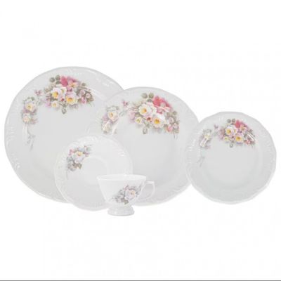 Aparelho de Jantar 20 Peças P.Schmidt Clássica Eterna em Porcelana com Xícara de Chá Branco