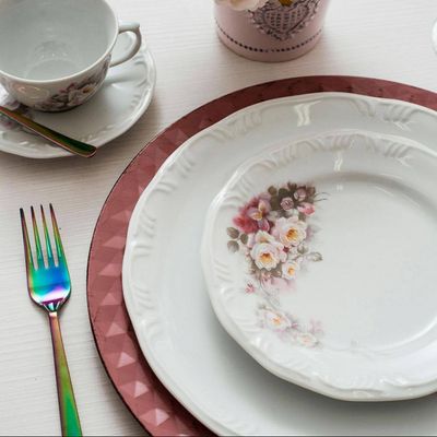 Aparelho de Jantar 20 Peças P.Schmidt Clássica Eterna em Porcelana com Xícara de Chá Branco