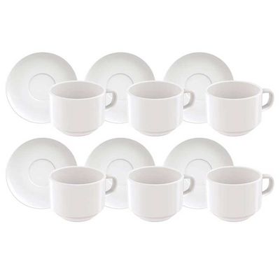 Conjunto com 6 Xícaras e Pires para Chá Tramontina Paola em Porcelana - 240 ml Branco