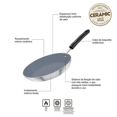 Frigideira 24cm Profissional 1,3l Com Revestimento Cerâmico Tramontina