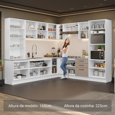 Armário De Cozinha Completa 549cm Branco/crema Agata Madesa 01 Branco/crema