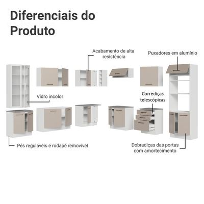 Armário De Cozinha Completa 549cm Branco/crema Agata Madesa 01 Branco/crema