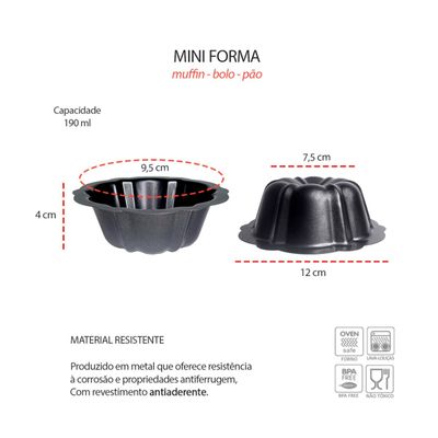 Forma Antiaderente Mini Bolo 190ml Mufin Pudim Assadeira 10un