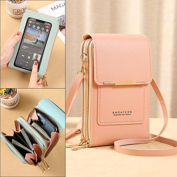 Bolsas Femininas de Couro Macio para Celular e Acessórios cinza