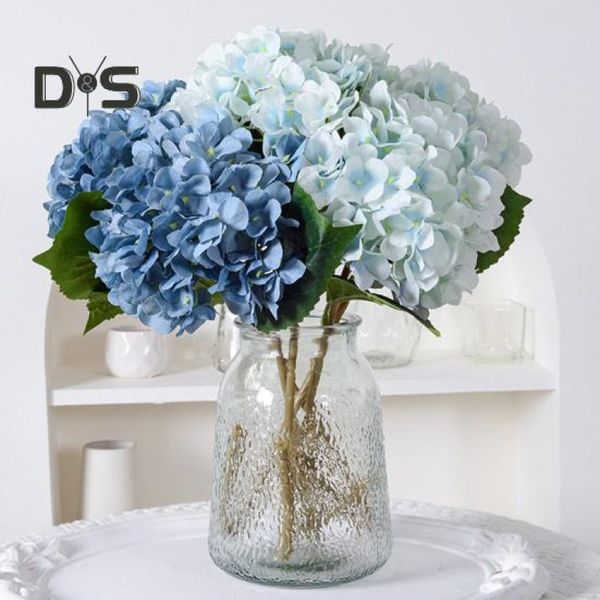 Hortênsia Artificial com Folhas Verdes Ramo Flor Realista para Decoração cinza