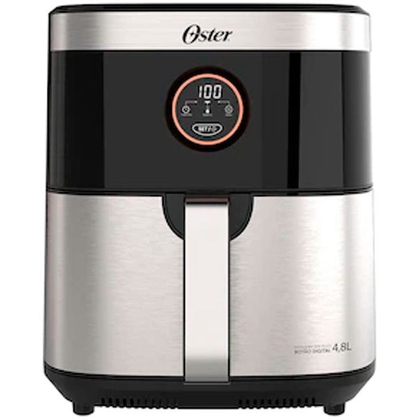 Fritadeira Elétrica Sem Óleo Air Fryer 2 em 1 Oster OFRT660 4,8L com Função Desidratar Preto com Inox / 220V