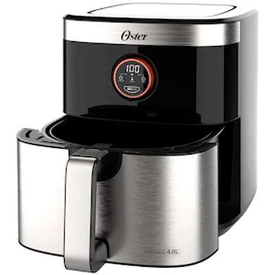 Fritadeira Elétrica Sem Óleo Air Fryer 2 em 1 Oster OFRT660 4,8L com Função Desidratar Preto com Inox / 110V