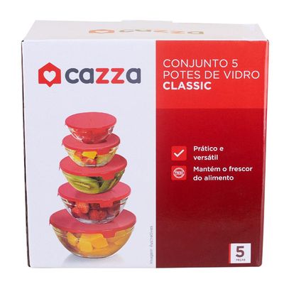 Conjunto 5 Potes de Vidro Cazza Classic