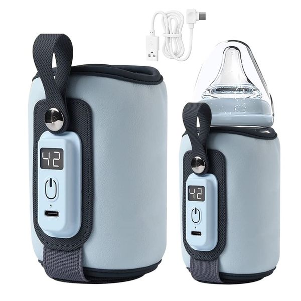 Aquecedor de Mamadeiras Portátil para Bebês, Ajustável com Display LCD e USB azul