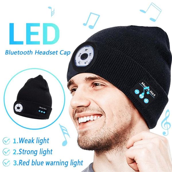 Gorro Bluetooth com Fones e LED Recarregável para Esportes marrom